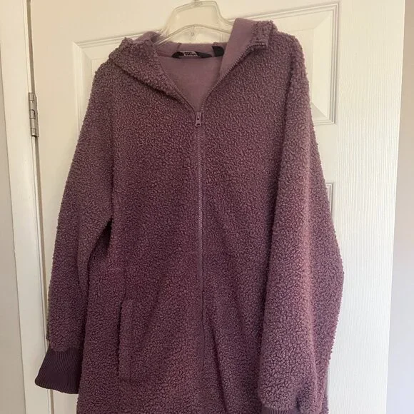Lands' End XL Purple Boucle Women's Cozy Fleece Hooded Coat - Picture 1 of 3